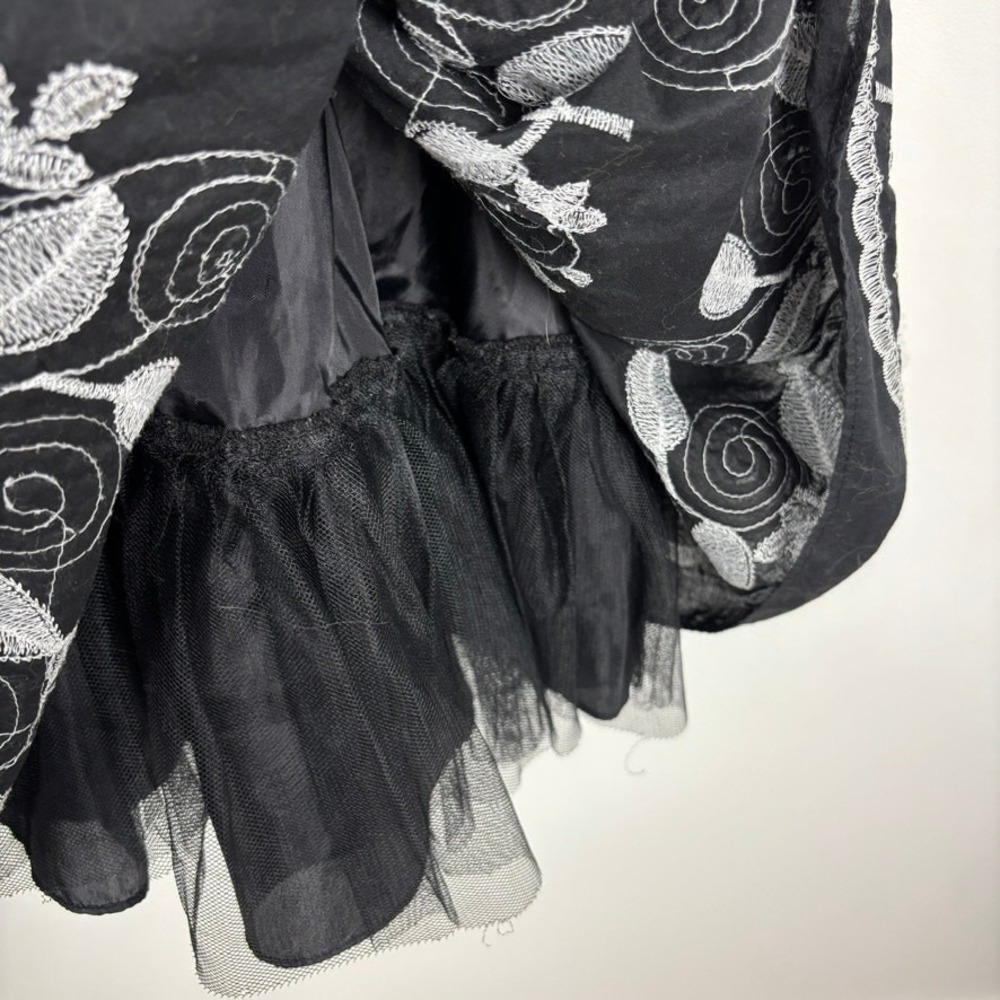 Whimsigoth Black Tulle Floral Trim Dress Women's 14 Dark Romantic - Picture 6 of 10